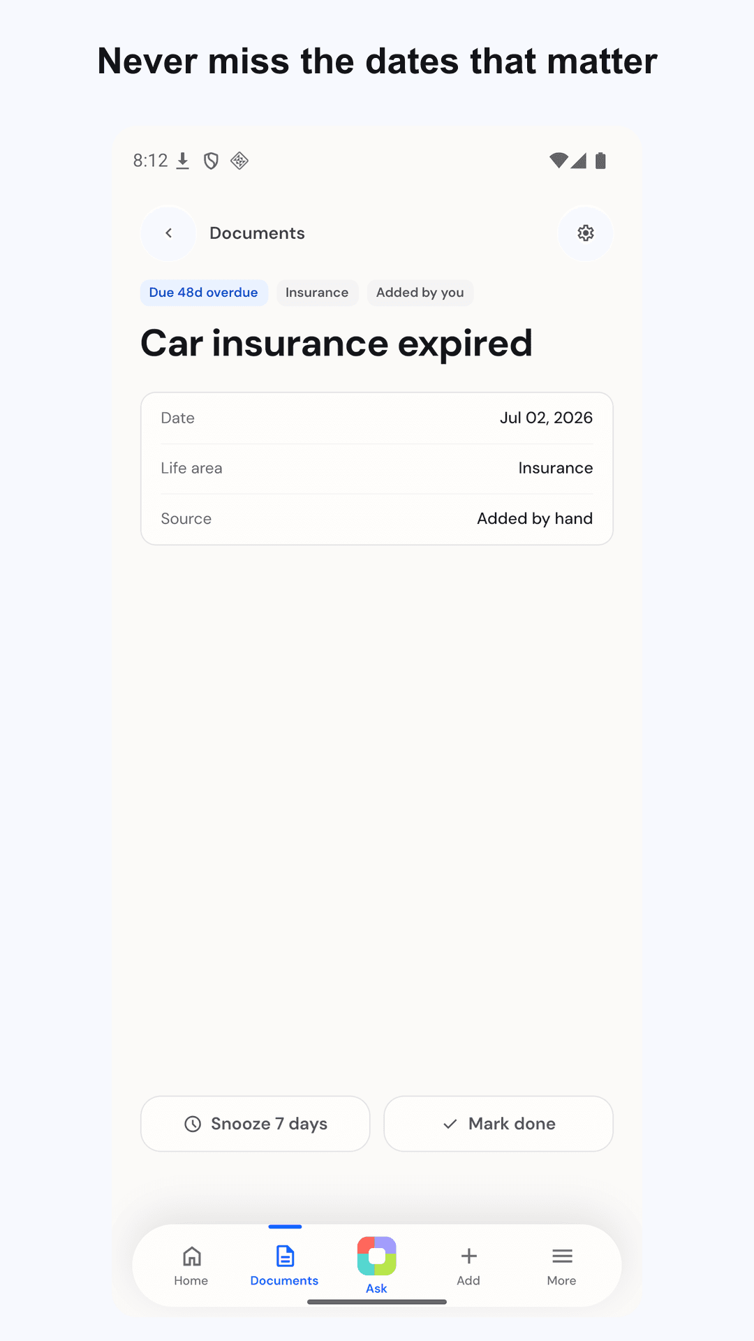 Drey document detail with extracted information
