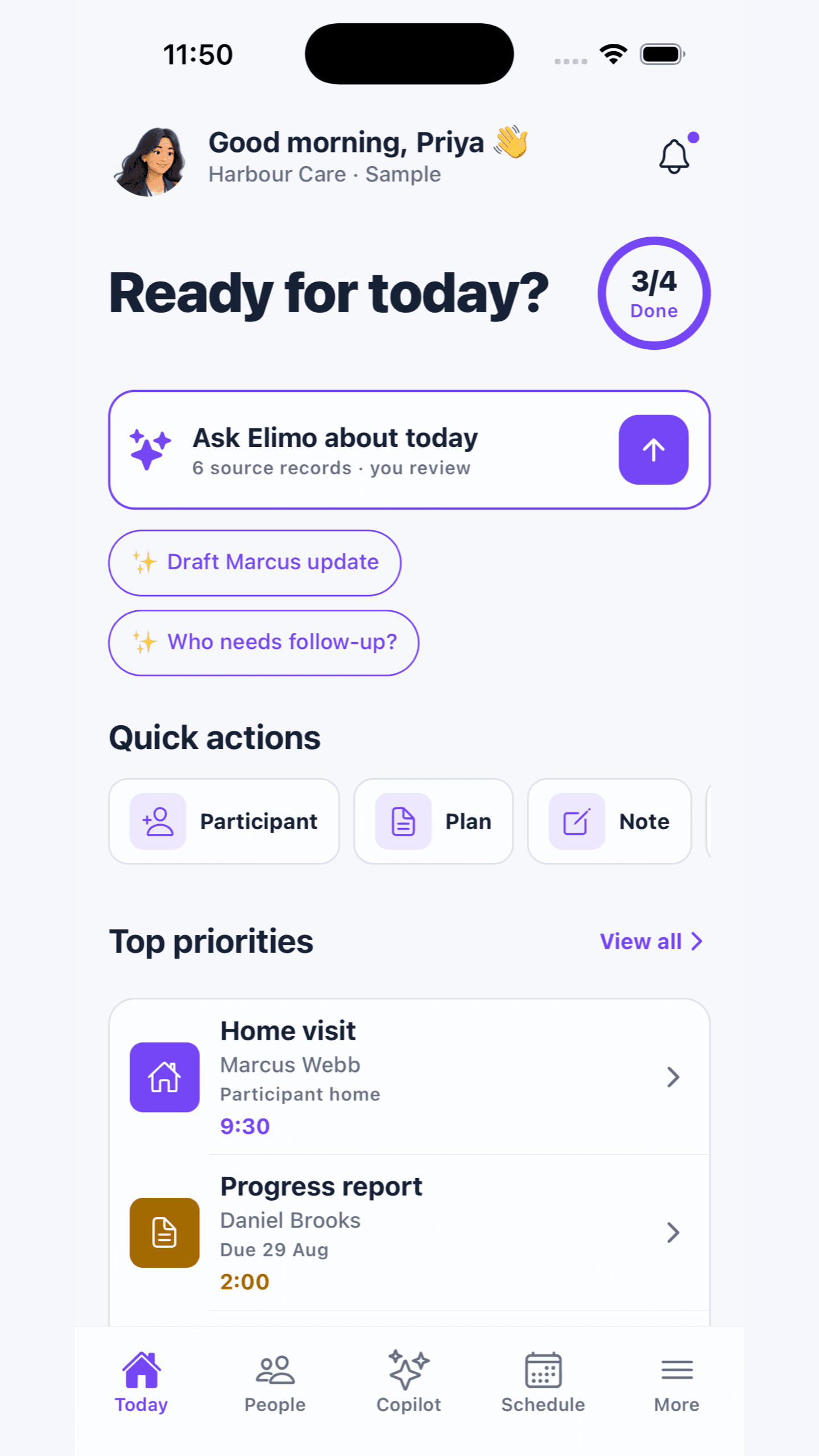 Elimo daily care priorities