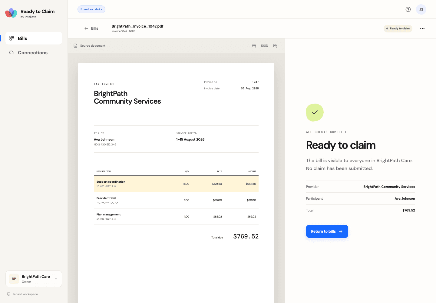 Easy Bills interface
